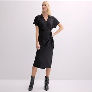 Nine West Black Sheath Midi Dress Flutter Sleeves